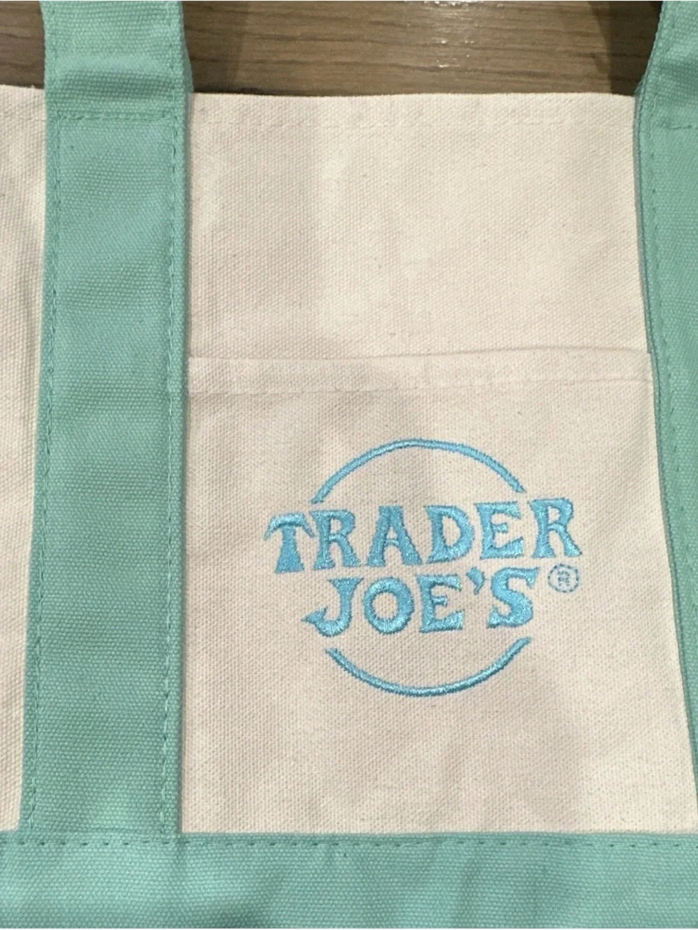 Trader Joe's Mint and Cream Canvas Tote